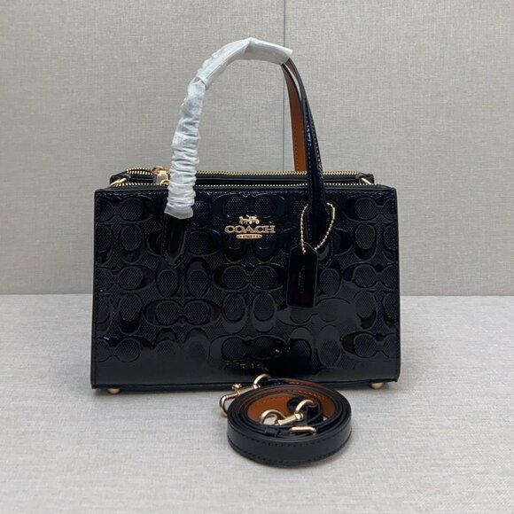 COACH Nina Small Tote Bag Signature Leather CV400 Black NEW - Picture 1 of 9